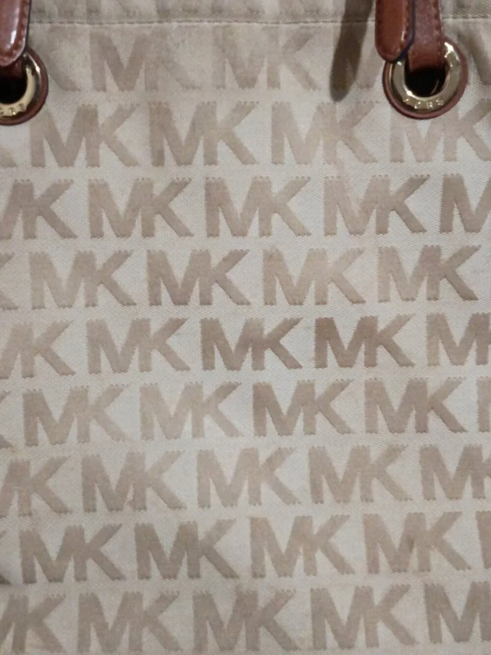Michael Kors Jet Set Tote Signature Canvas Leather Handbag Camel